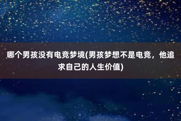 哪个男孩没有电竞梦境(男孩梦想不是电竞，他追求自己的人生价值)