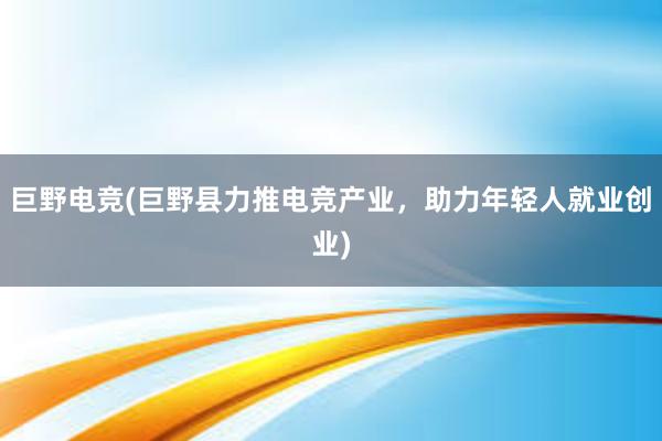 巨野电竞(巨野县力推电竞产业，助力年轻人就业创业)