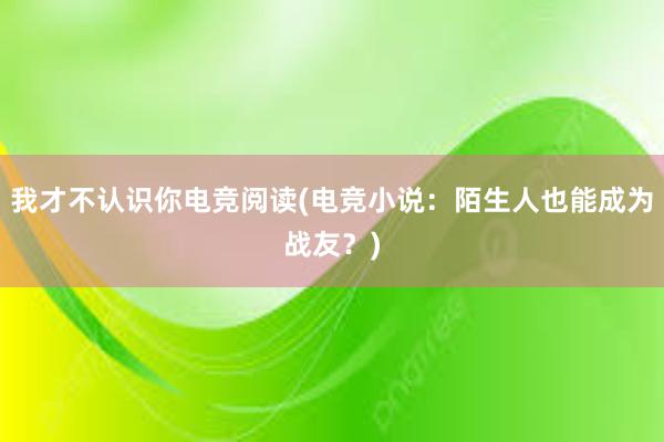 我才不认识你电竞阅读(电竞小说：陌生人也能成为战友？)