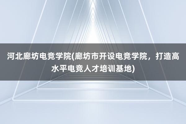 河北廊坊电竞学院(廊坊市开设电竞学院，打造高水平电竞人才培训基地)