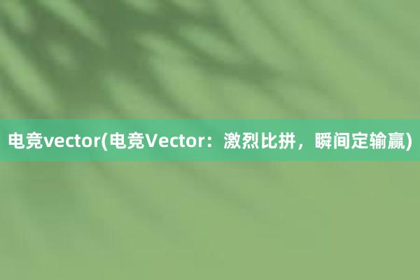 电竞vector(电竞Vector：激烈比拼，瞬间定输赢)