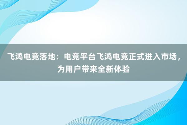 飞鸿电竞落地：电竞平台飞鸿电竞正式进入市场，为用户带来全新体验